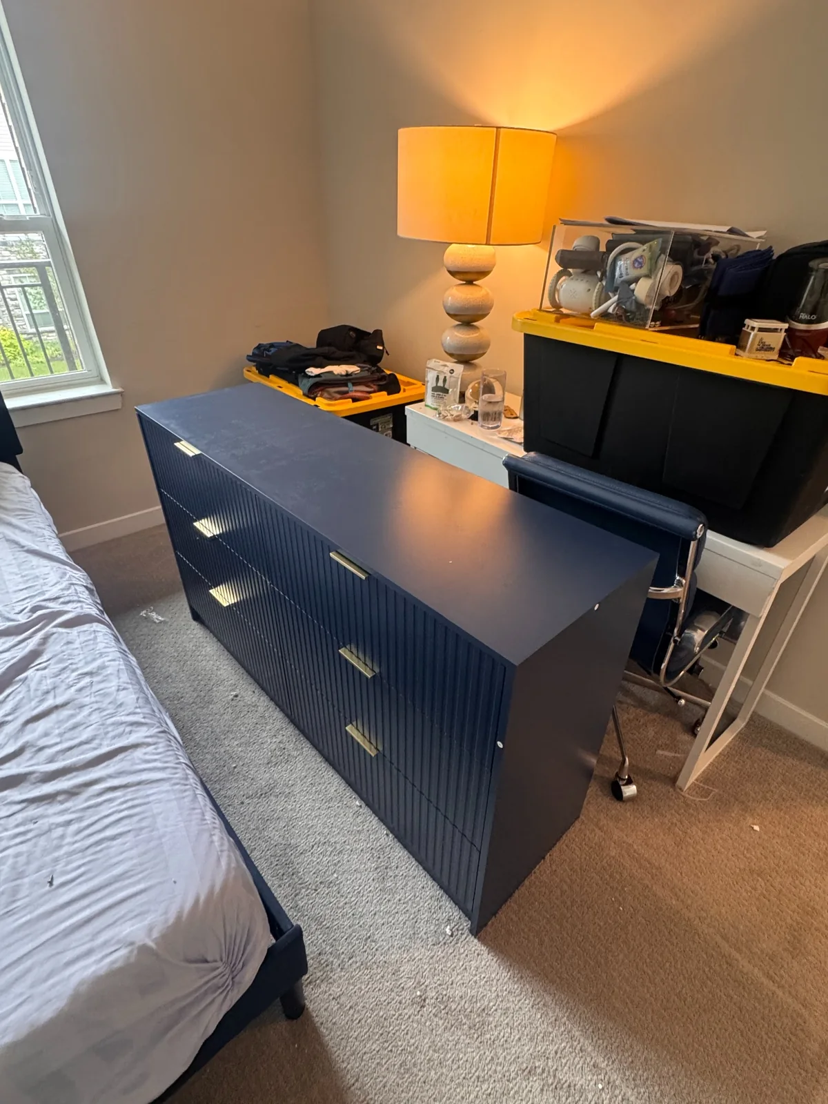 Dark blue bedroom dresser assembled by Assemble Pro NJ