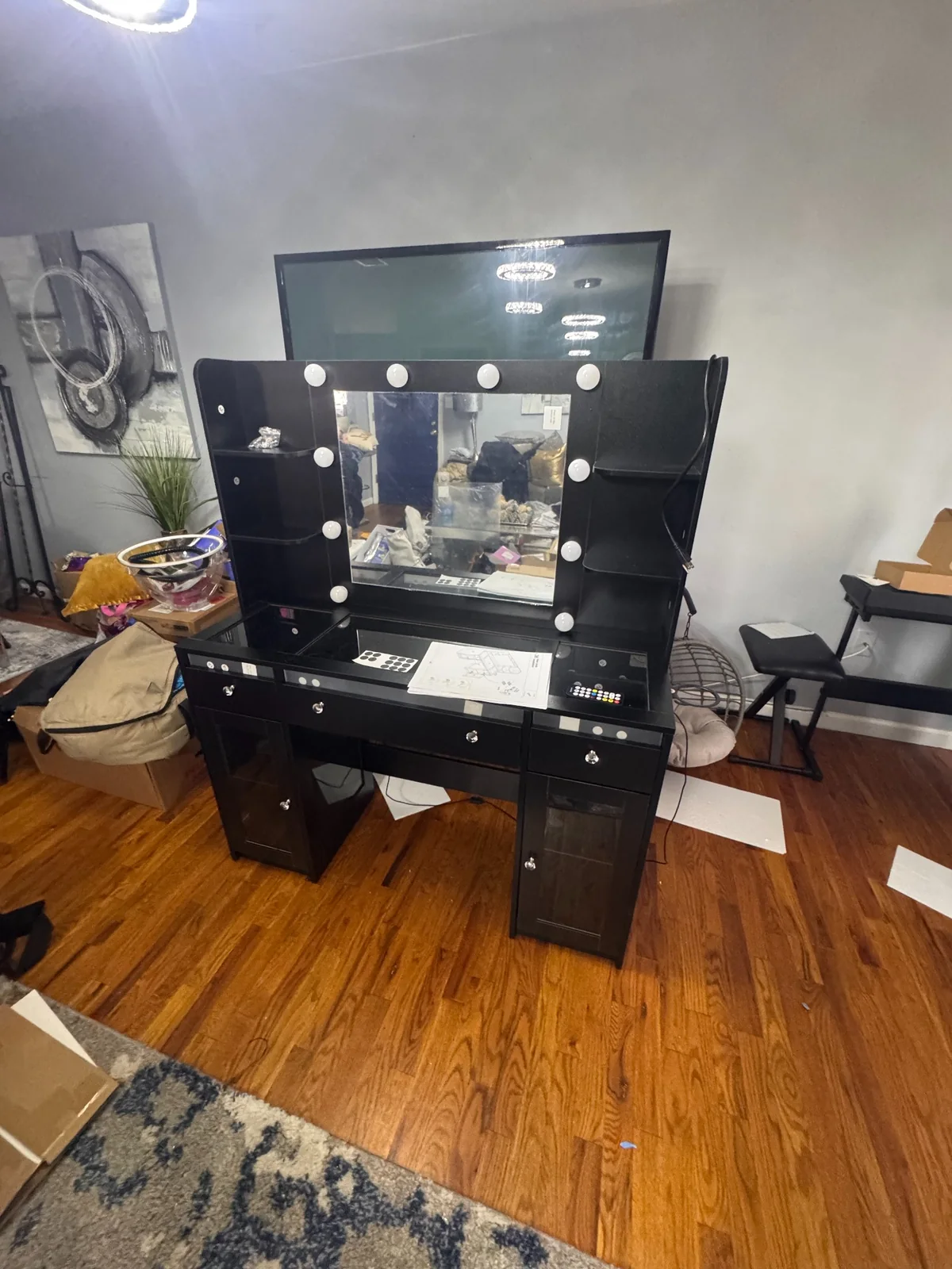 Makeup vanity with mirror lights assembled by Assemble Pro NJ