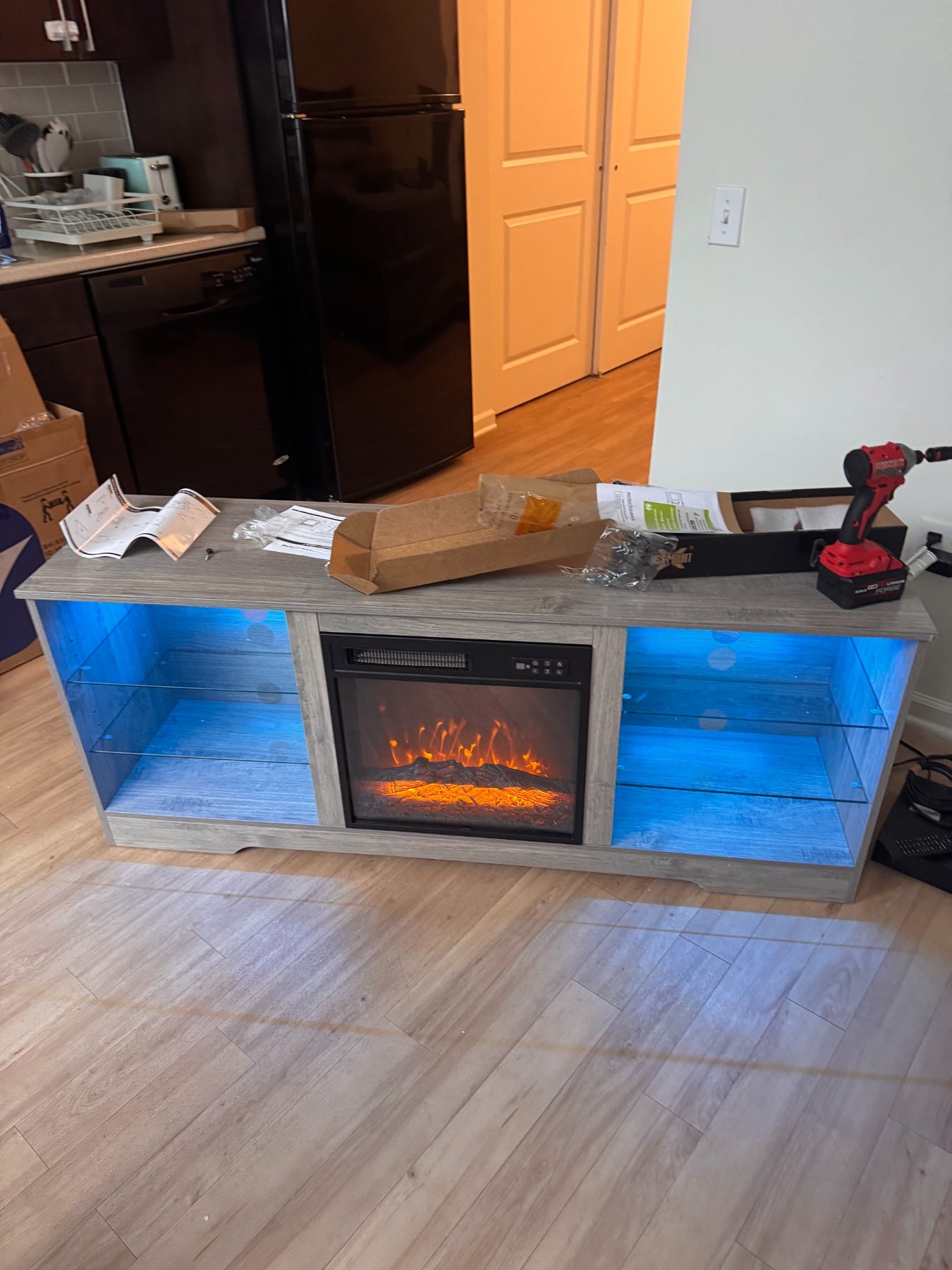Electric fireplace TV stand assembled by Assemble Pro NJ
